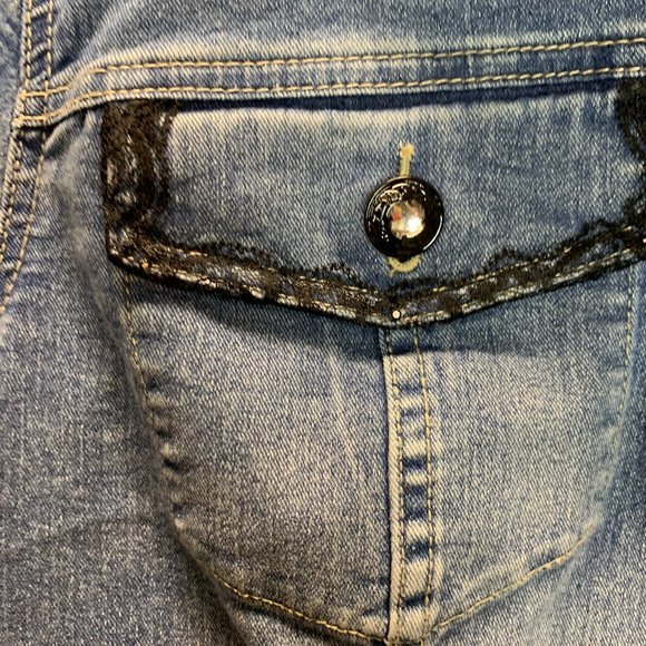 V. Cristine Black Lace Denim Jacket - Picture 8 of 14